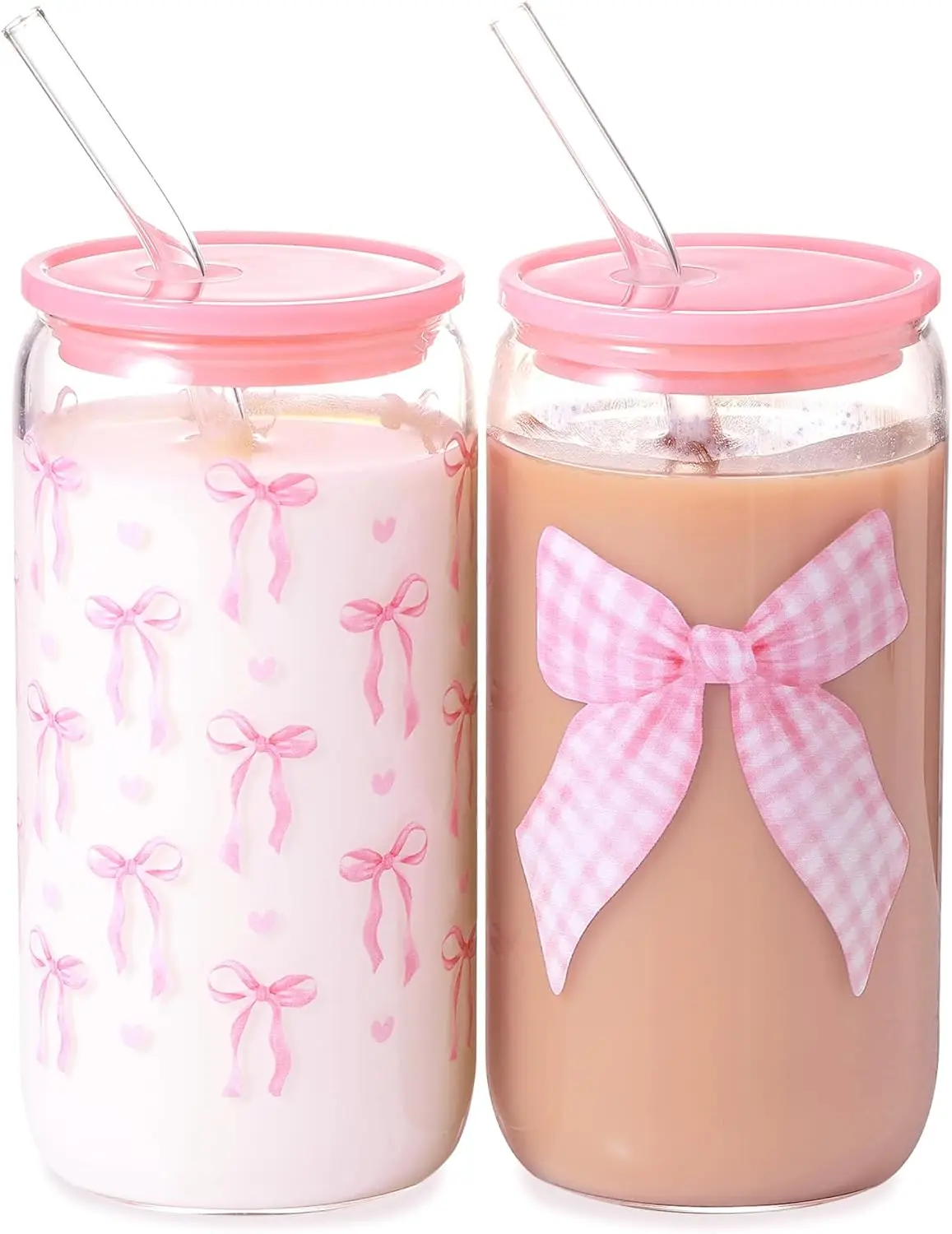 Estético lindo Preppy lazo rosa moda adolescente cosas regalos de cumpleaños para niñas adolescentes, té Boba Matcha de café helado reutilizable transparente
