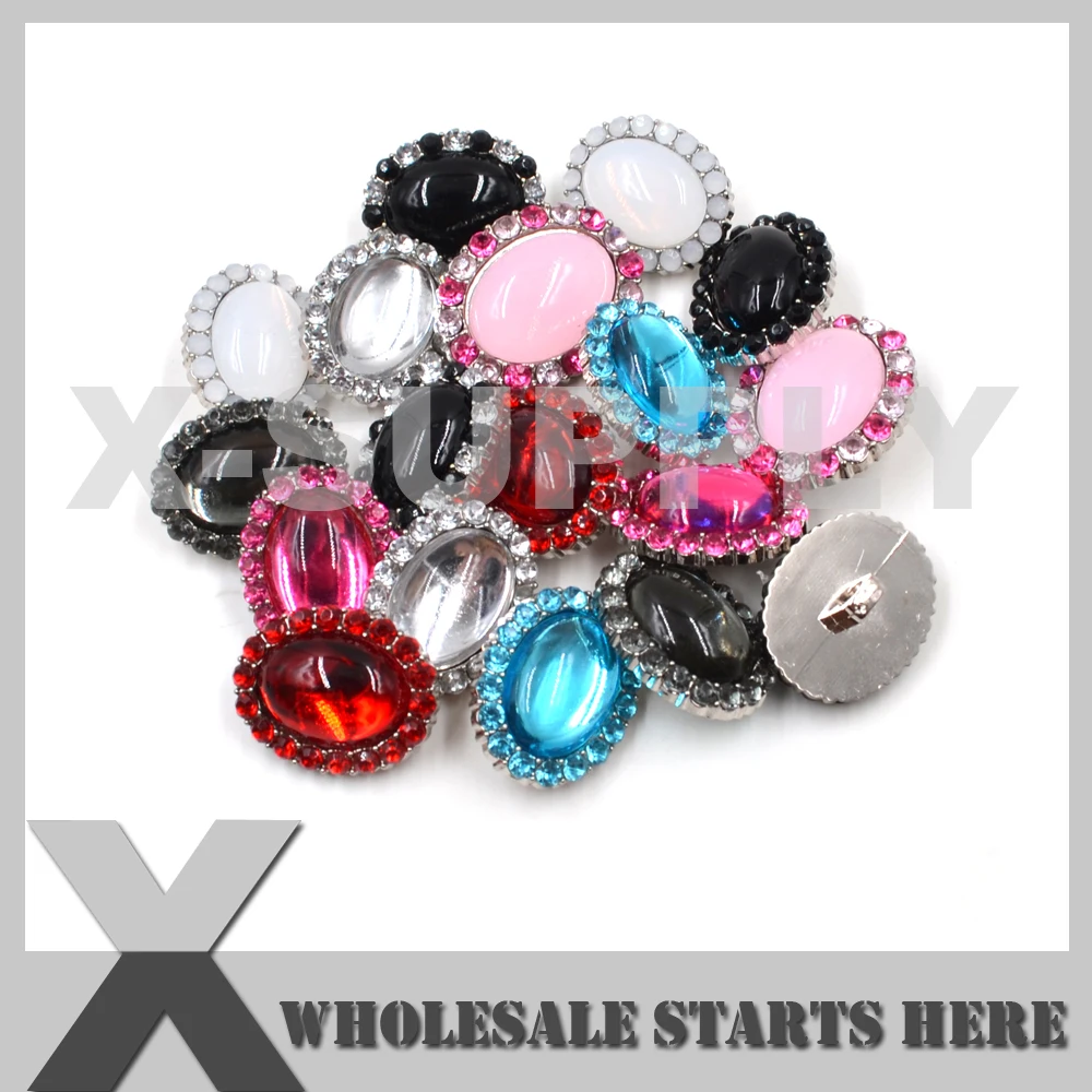 

19x24mm OVAL Acrylic Rhinestone Button With Sewing On Shank,Silver Base,Flower Center,Headband,Message Us For Custom Colors