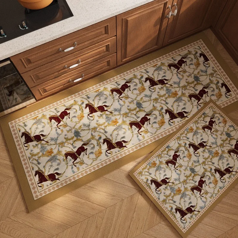 Wilderness Deer Wisteria Carpet PVC Leather Kitchen Foot Mats Anti-slip Durable Floor Mat Oil-resistant Washable Easy Clean Rug