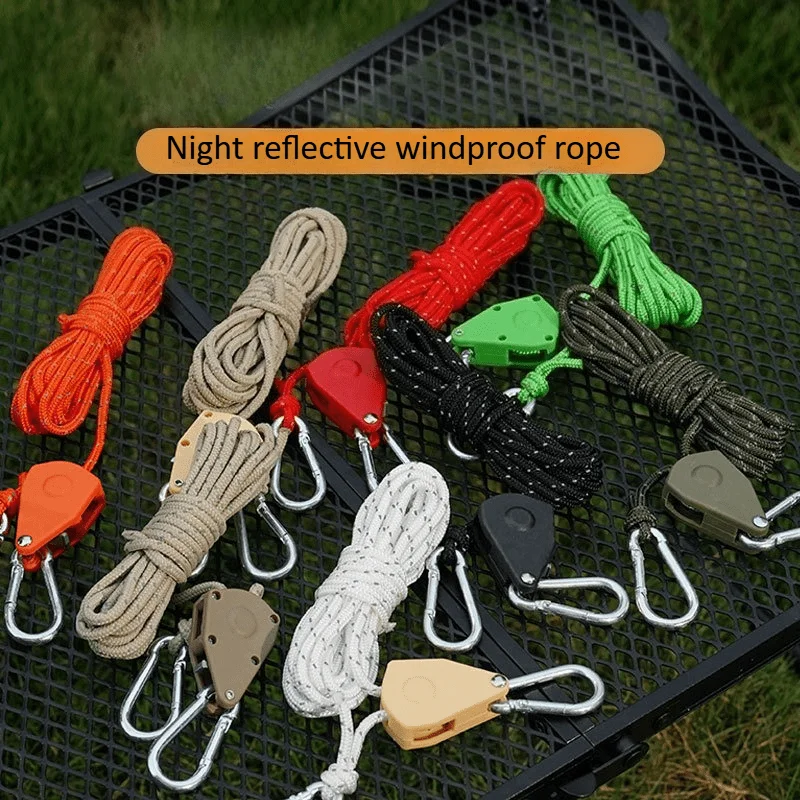 5m Heavy-Duty Camping Tent Tie Down Rope - Ratchet Hanger Rope for Outdoor Tents, Canopies, Plants, and Lamps - Adjustable