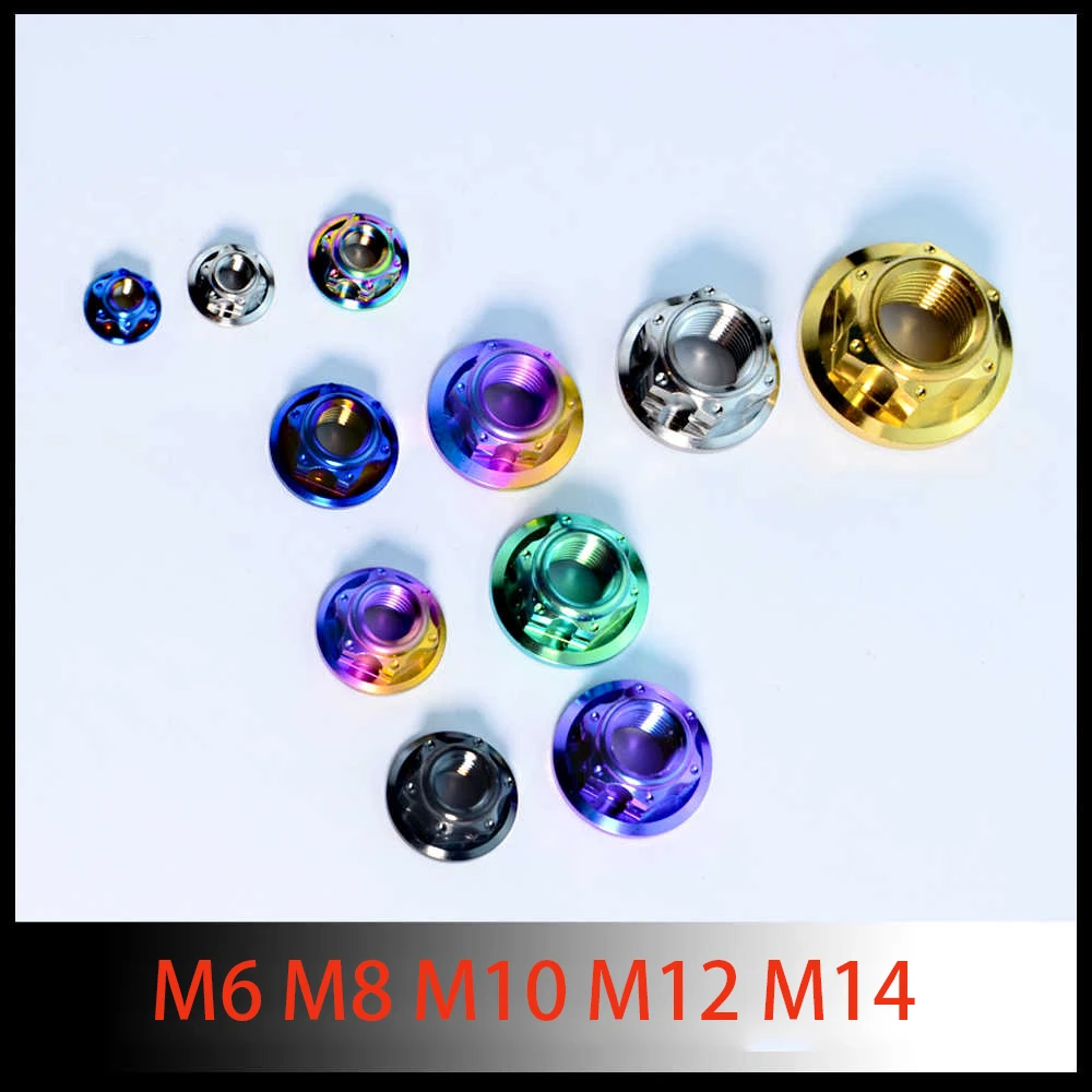 1Pcs Titanium Fancy Nuts M6 M8 M10 M12 M14 Hexagon Flange Rear Axle Nut for Bike Motorcycle Titanim Fastener