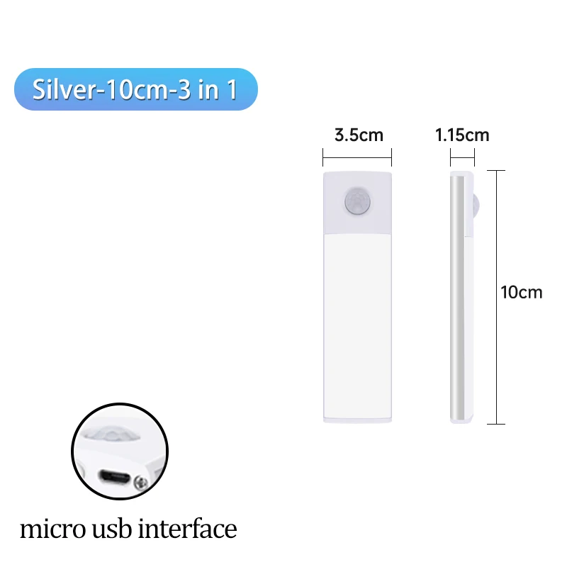Kast Licht USB Oplaadbare Bewegingssensor Led Drie Kleuren In Een Lamp Voor Keuken Garderobe Binnenverlichting 10/20/30/40/50cm