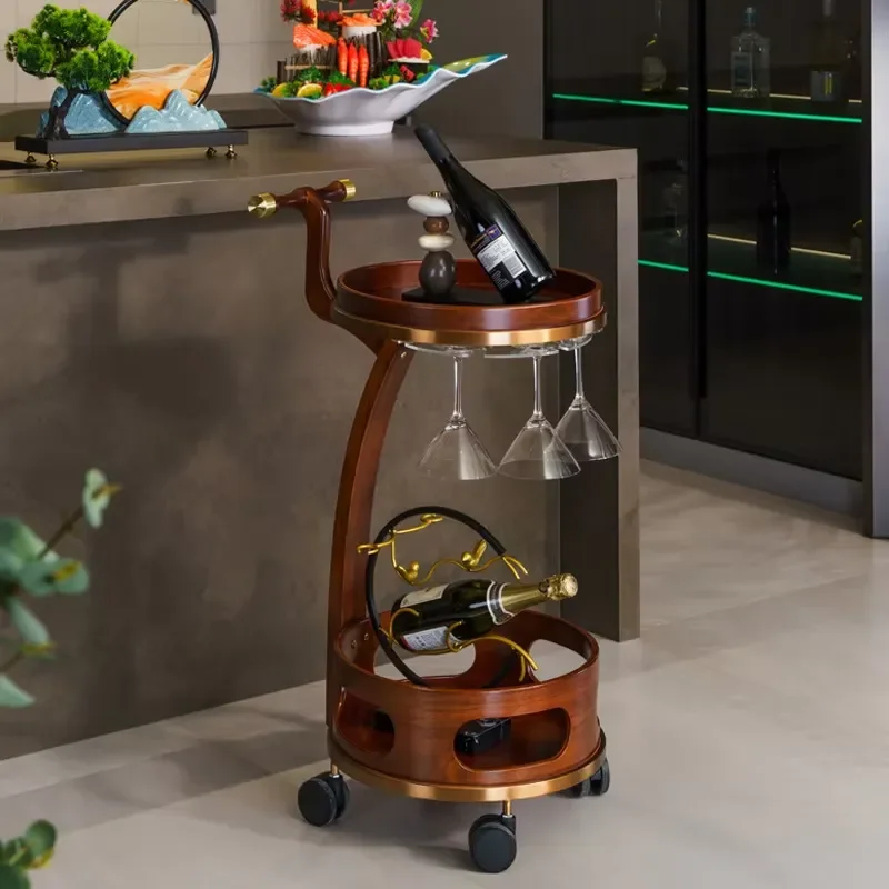 Portable Large Three Layer Solid Wood Multi Color Beverage Cart Wine Bar Cart Hotel Service Multi Function Cart