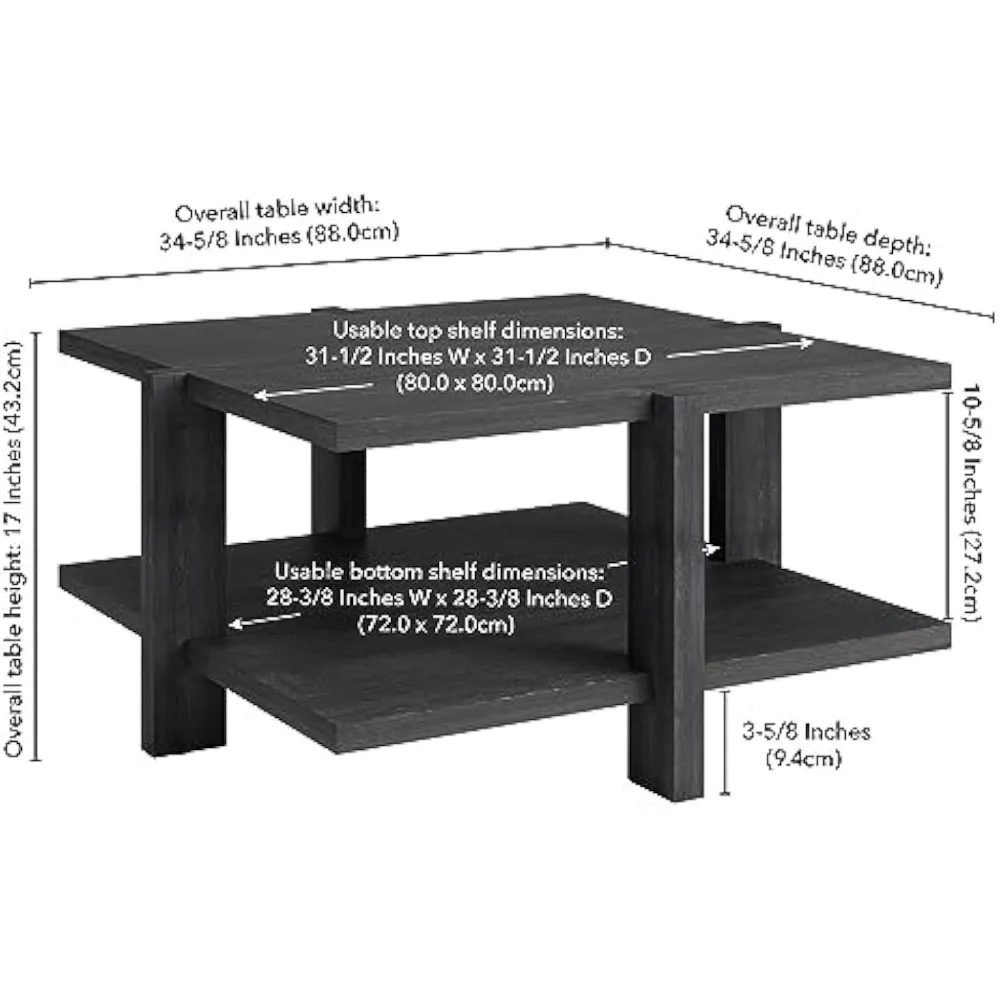 Mesa de centro cuadrada gris de 35" con estante