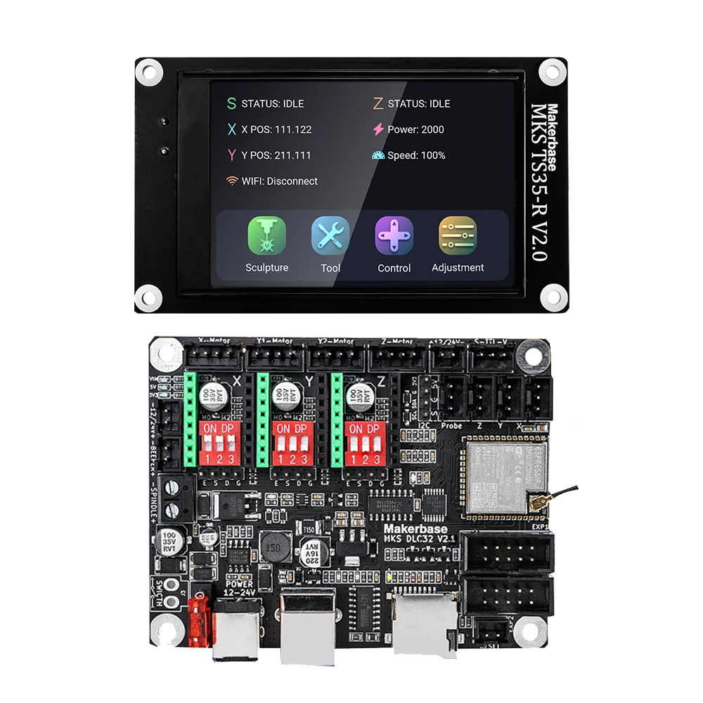 Es-makerbase-placa base MKS DLC32 V2.1, controlador sin conexión de 32bits, WIFI, TFT, pantalla táctil TS24/TS35-R para máquina de grabado láser