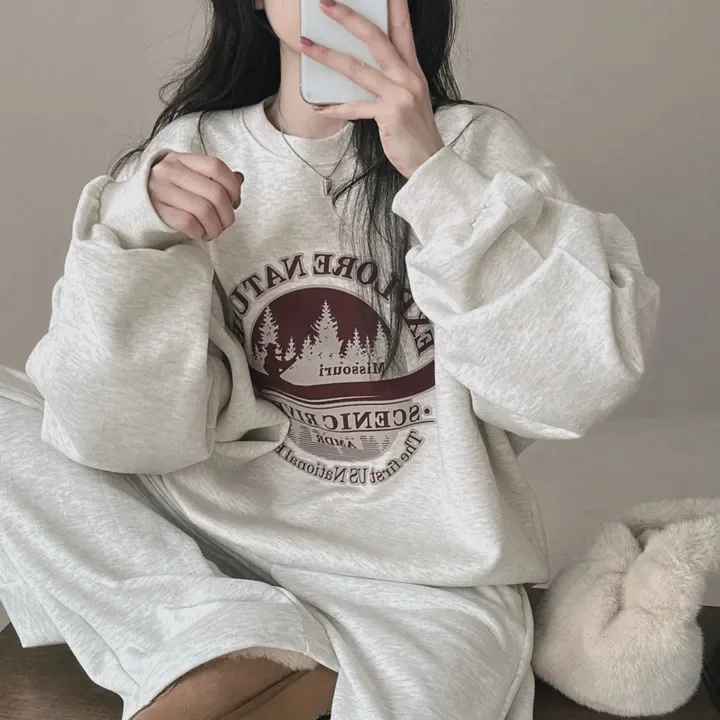 Sweat-shirt imprimé à manches longues pour femme, manteau ample, à la mode, coréen, vêtements d'automne 2021, Y2k, hauts épais