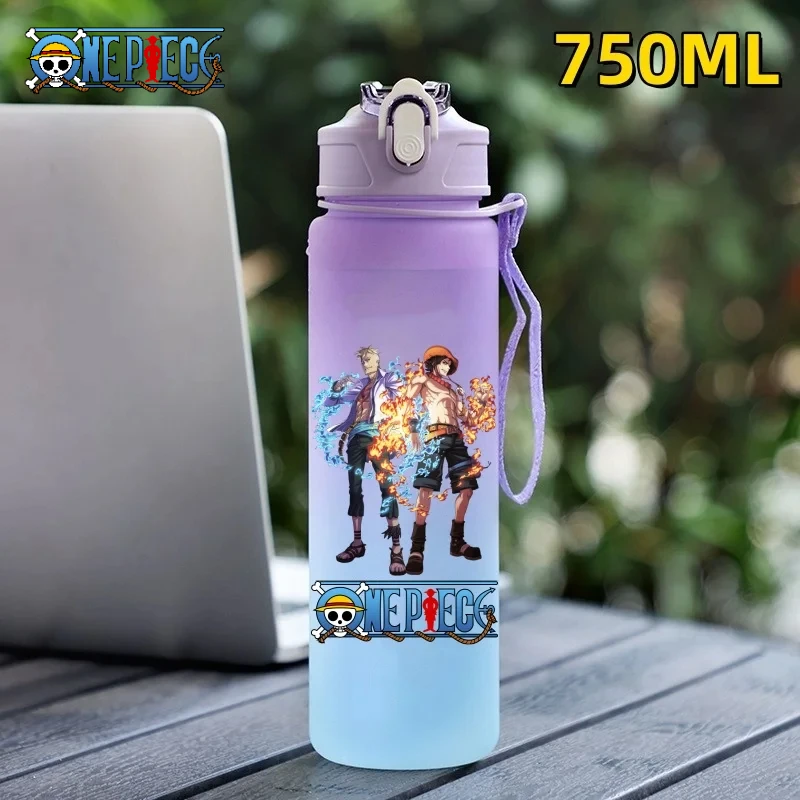 Uma peça luffy esporte ao ar livre 750ml grande capacidade dos desenhos animados portátil garrafa de água de plástico beber copo estudante presente aniversário natal