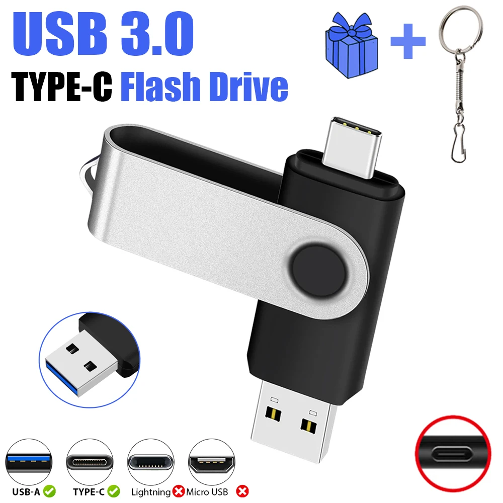 High Speed Pen Drive TYPE-C USB 3.0 Flash Drive For IPhone 15 Memory Stick Key Chain Pendrive Creative Business Gift USB Stick