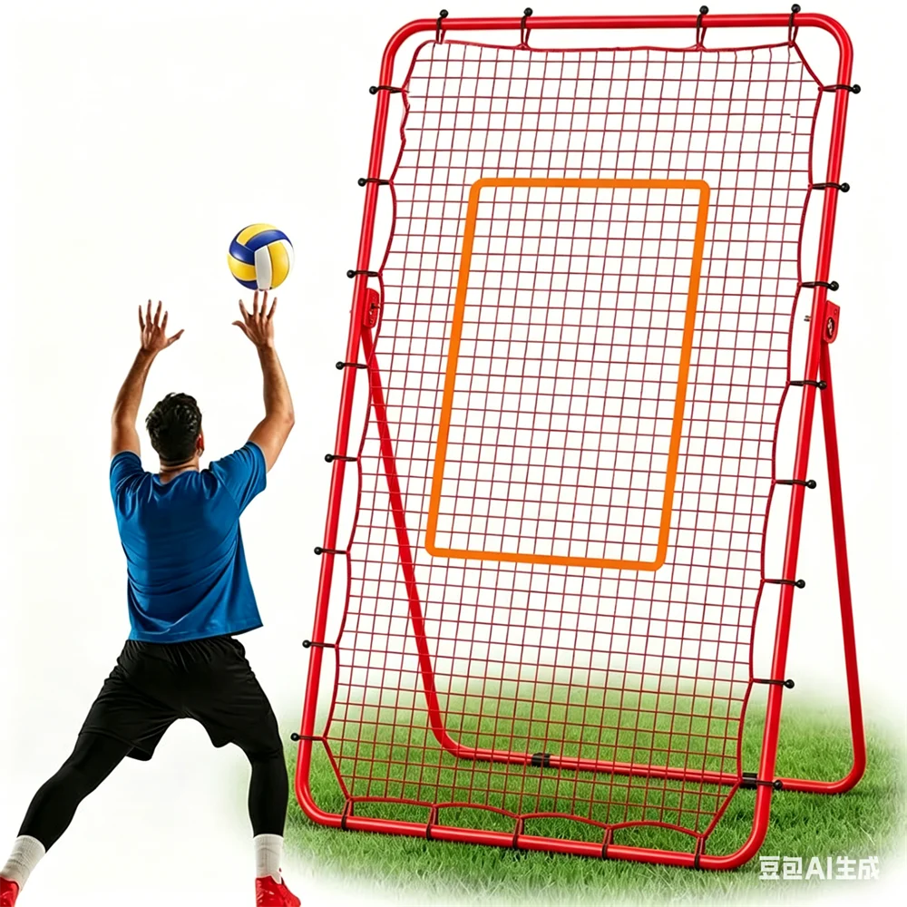 

Volleyball Rebound Net 5 Adjustable Rebound Angles Volleyball Net Bounce Back Return Board Net, Portable Throwing Partner red