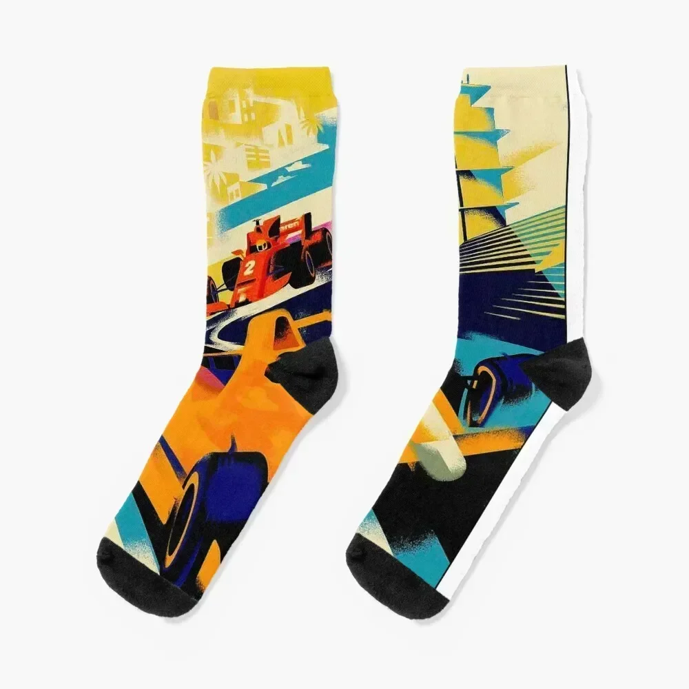 

MONACO : Vintage Grand Prix Auto Racing Print Socks loose floor anti slip football Socks Male Women's