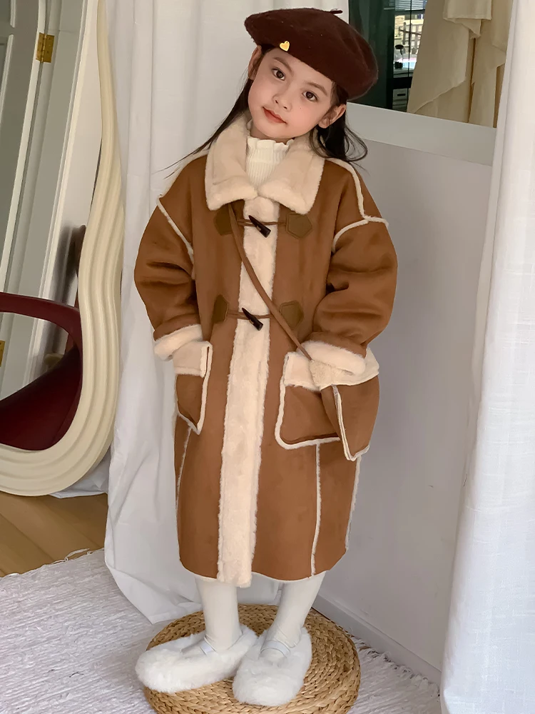 

Women's Woolen Coat Autumn Winter Thiened Fluffy Medium Length Girls' Faux Fur Lined Large Coat Korean Sle Commute