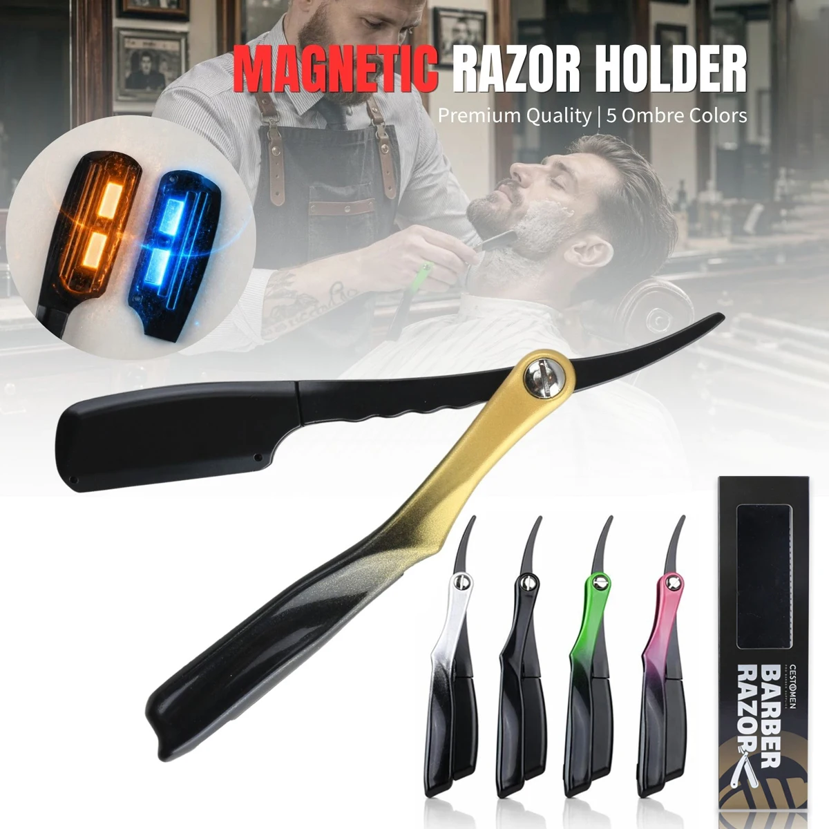 Gradient Handle Folding Manual Shaver Magnetic Blade Lock Men Facial Beard Razor Salon Hairdressing Styling Shaver Grooming Tool