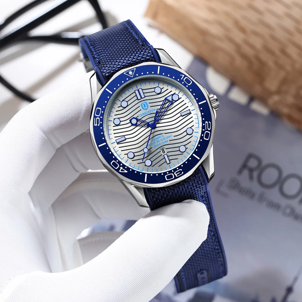 Ocean Attribute Wavy Pattern Cool Quartz Watches Men Hot Selling CreativePersonality Nylon Strap Luminous AAA Watch Clock Reloj