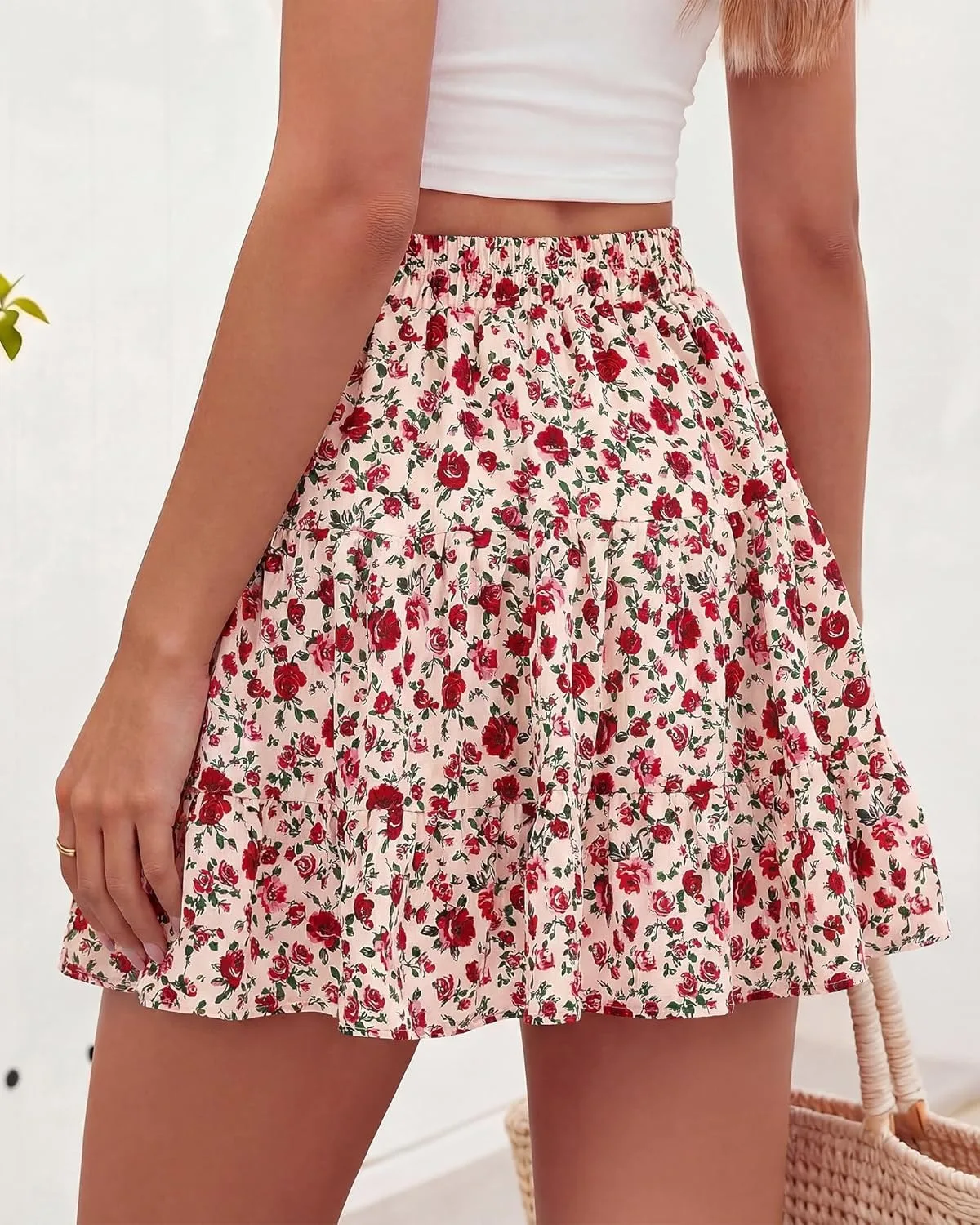 New Summer Skirts for Women 2026 Floral High Waist Shorts Underneath Boho Tiered Flowy Tennis Skorts Female Casual Mini Skirt