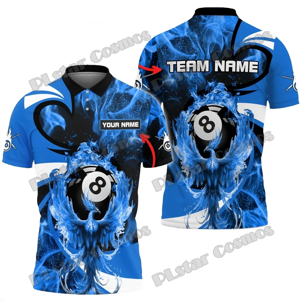 Billiards Phoenix Fire Multi Color Options Personalized Name 3D Printed Men's Polo Shirt Summer Unisex Casual Polo shirt WK192