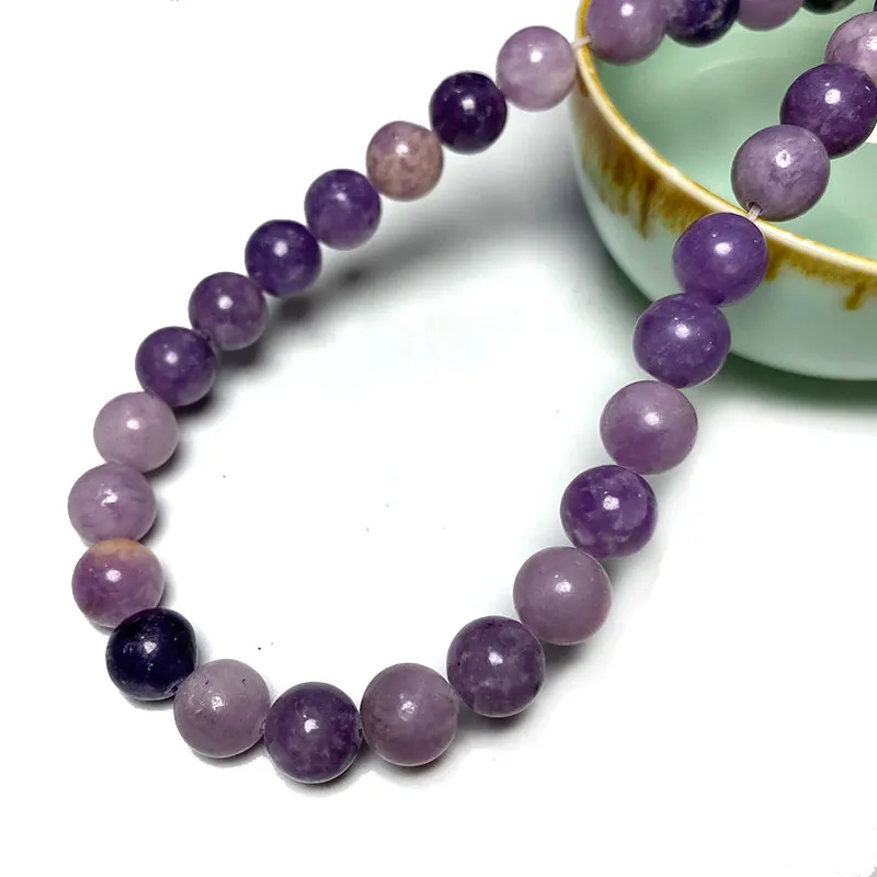 Fine Natural Light Purple Lepidolite Greisen Round Gemstone Beads for Jewelry Making DIY Bracelet Necklace 6/8/10MM 1strand 15''