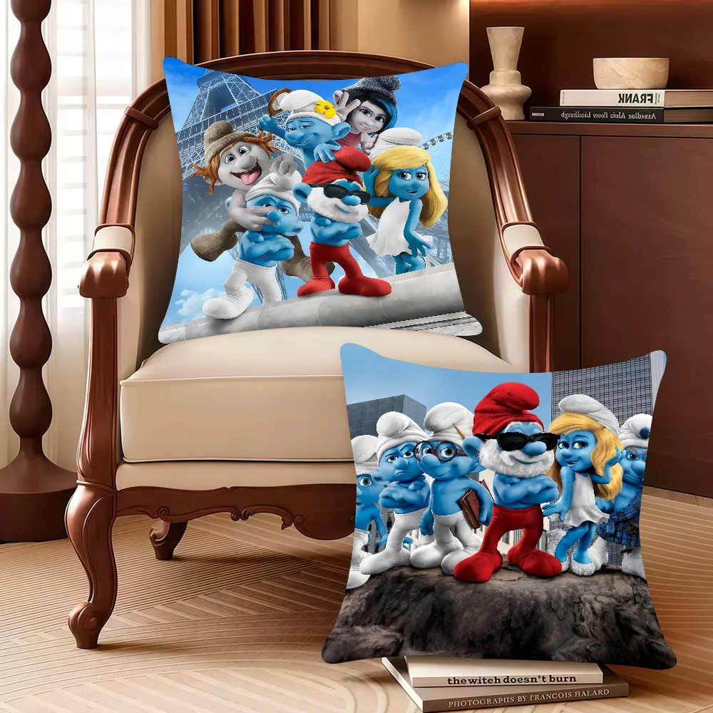 

MINISO The Cartoon Cute S-Smurfs Pillow Case Decor Protective Covers Comfortable Soft For Sofa Living Room Home Office