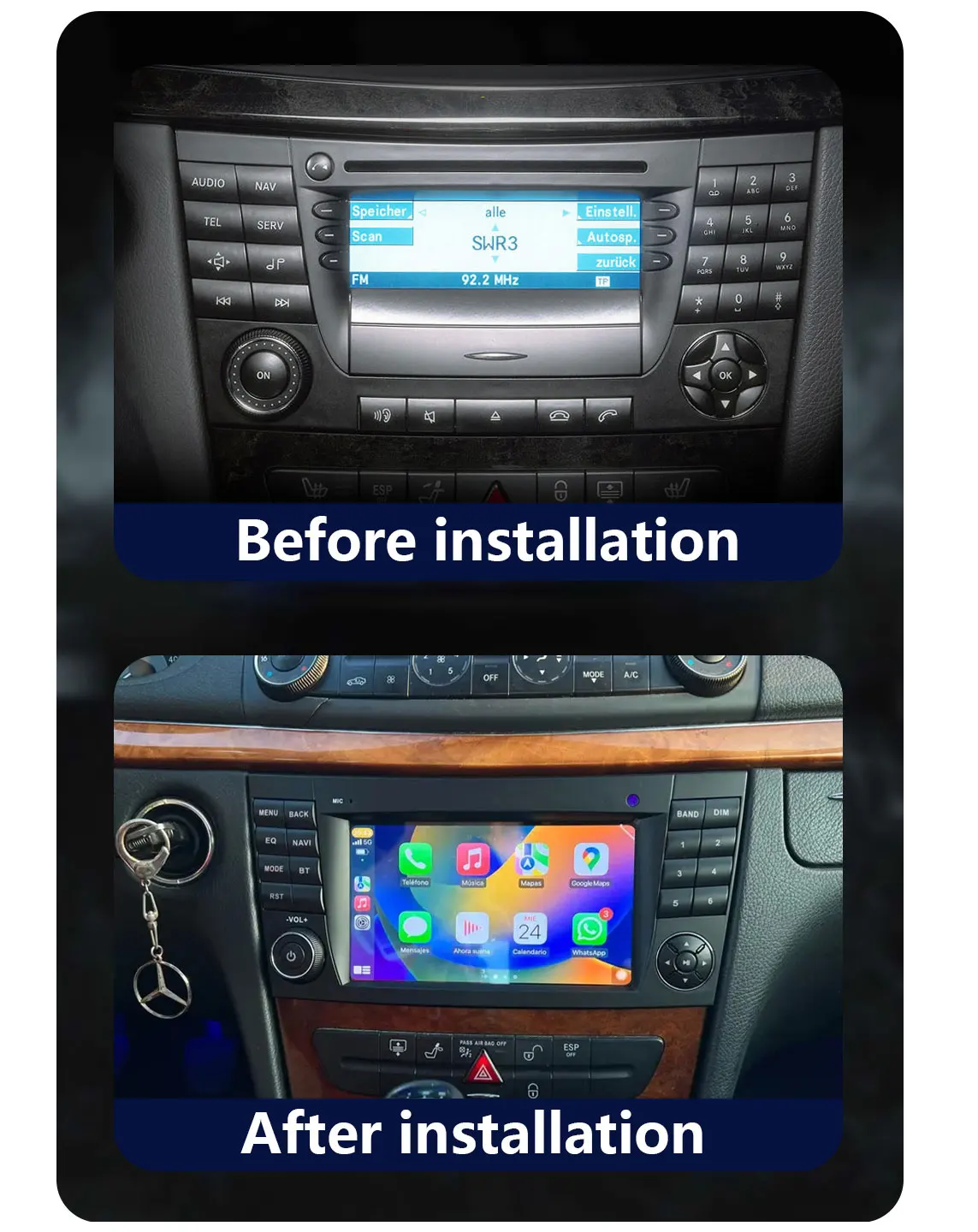 مشغل سيارة لمرسيدس بنز الفئة E W211 E200 E220 G-Class W463 C219 شاشات تعمل باللمس ترقية السيارات ستيريو فيديو وسائل الإعلام بلوتوث FM