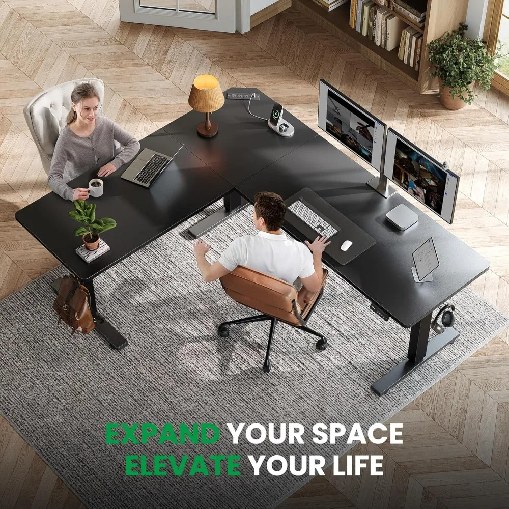 طاولة قائمة على شكل حرف L - طاولة زاوية قابلة للتعديل مقاس 63 × 55 بوصة مع محطة شحن - طاولة قائمة على شكل حرف L #2