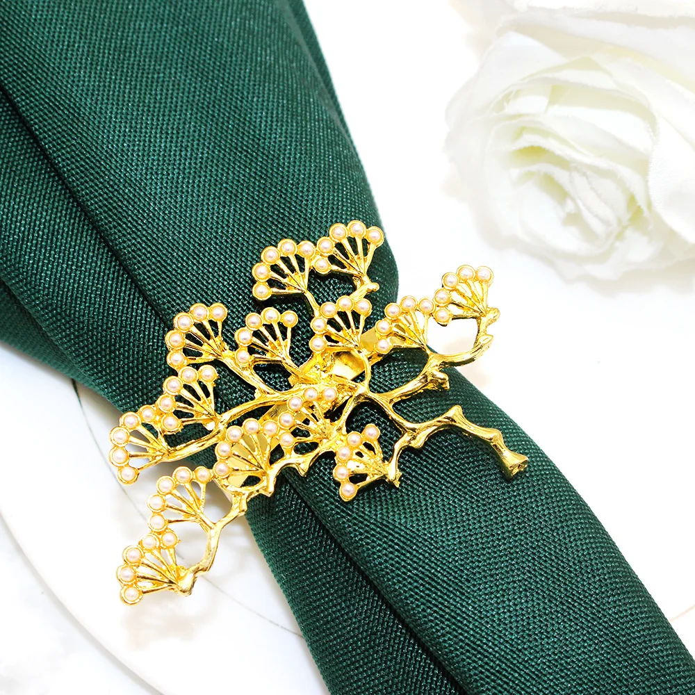 Pearl pine tree napkin ring wedding alloy napkin fastener 6 PCs