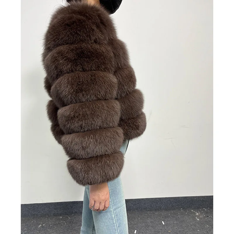 2024 Coffee Natural Real Fox Fur Coat Women Winter Warm Luxury Fur Jacket Detachable Long Sleeve Female Vest Furry clothing