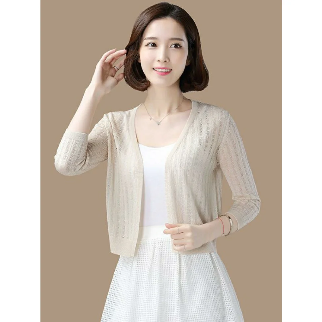 ort Sve 薄手カーディガン レディース 夏 多用途 肩パッド付きジャケットコート スリングスカート付き 韓国風 Vネック オープンC...