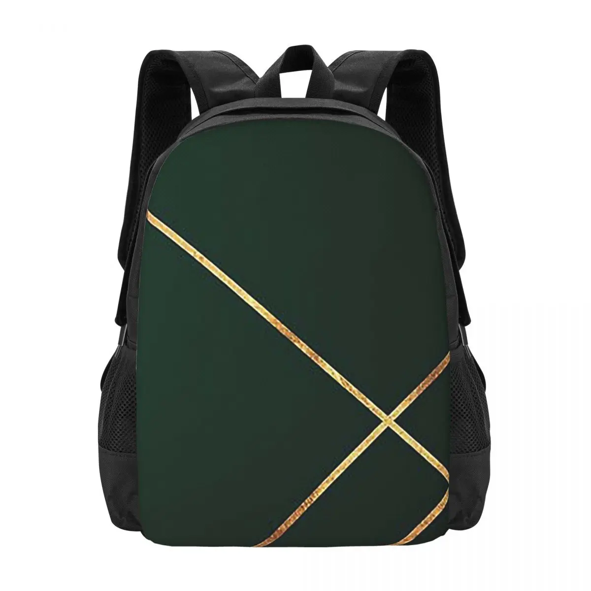 

Minimalist Dark Green And Gold Lin Backpack Hot Sale Daypack Large Capacity BookBag School Bag Shoulder Bags for Men Women