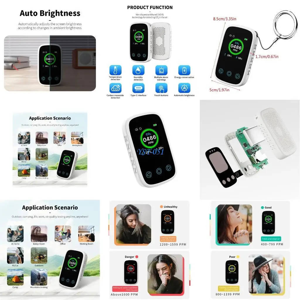 

E15A Precisions CO2 Meter with Temperature/Humidity Monitoring Carbon Dioxide Warning