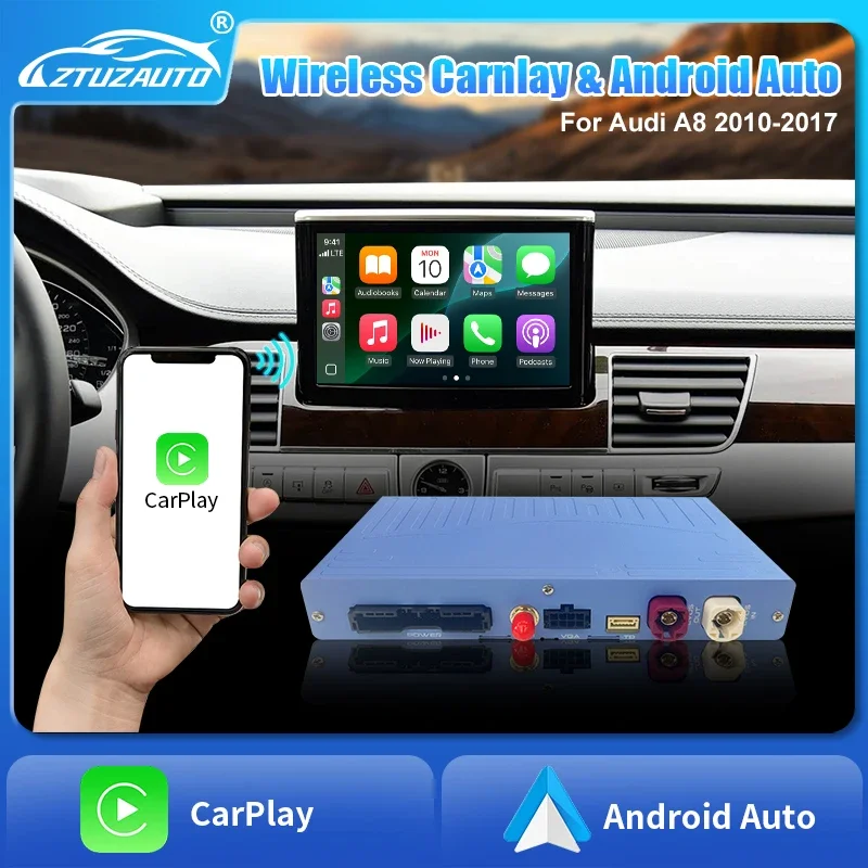 Wireless Smart CarPlay Android Auto Box for Audi A8 2010-2017 MMI3G HN with AirPlay Mirror Link Functions Reverse Camera