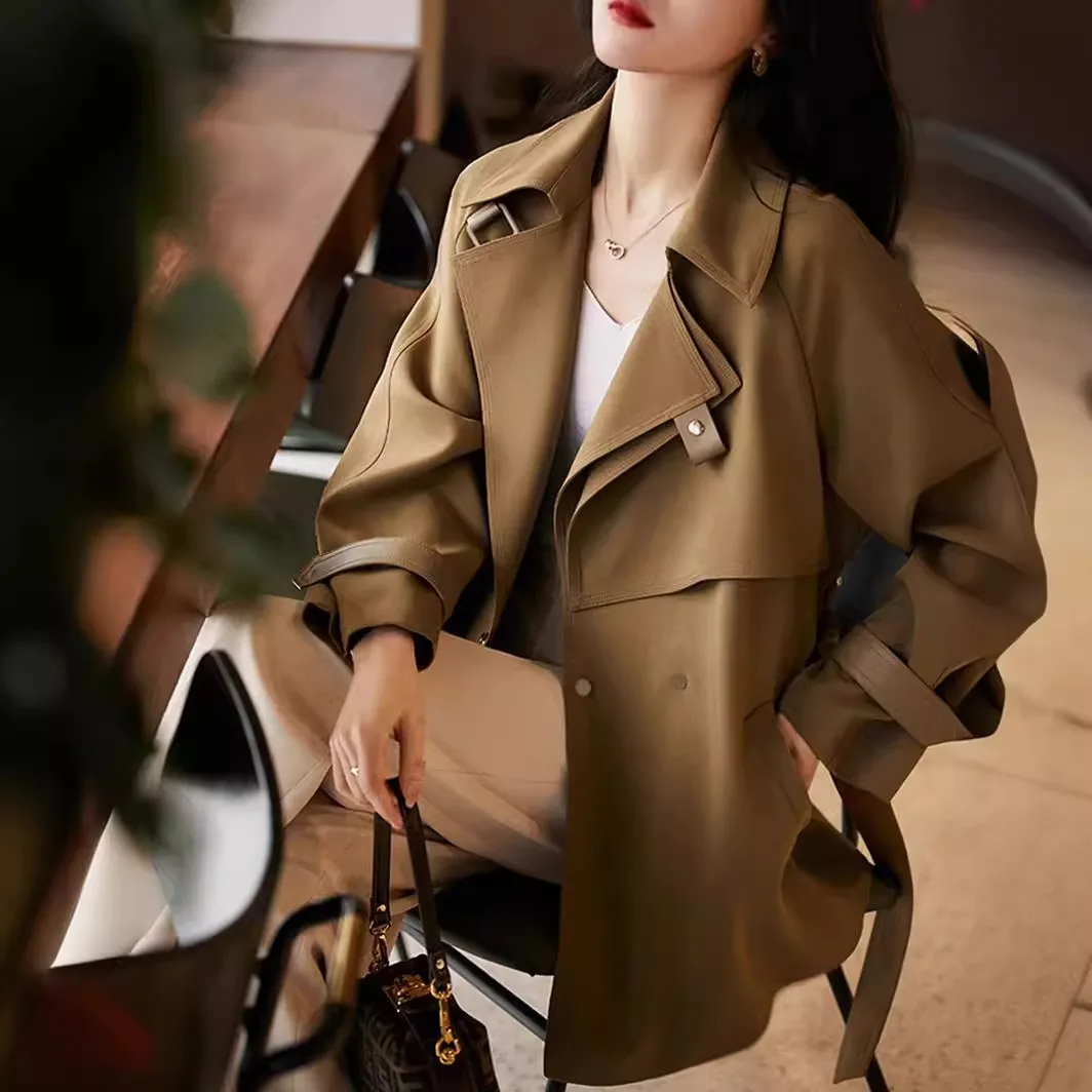 

Новинка 2023 года, женский двубортный плащ цвета хаки, средней длины, британский стиль, весенне-осенняя модная верхняя одежда