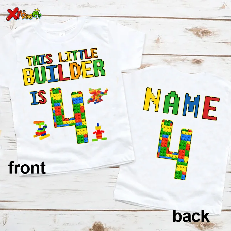 

Birthday Shirt Boy TShirt Toddler Baby Kids Clothes Building Blocks Bricks Personalized Birthday Shirts Gift white Custom NAME