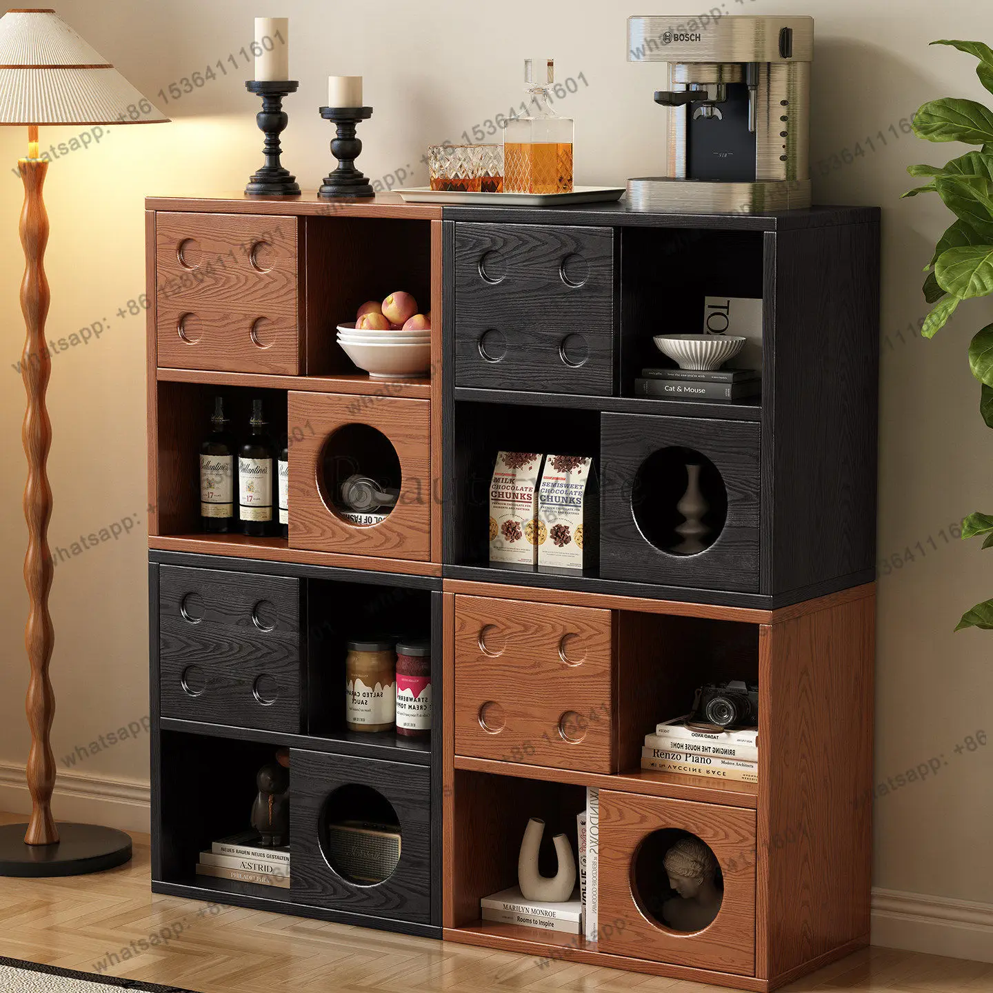 Factory Direct Sales Medieval Solid Wood TV Cabinet Creative Combination Module Storage Cabinet