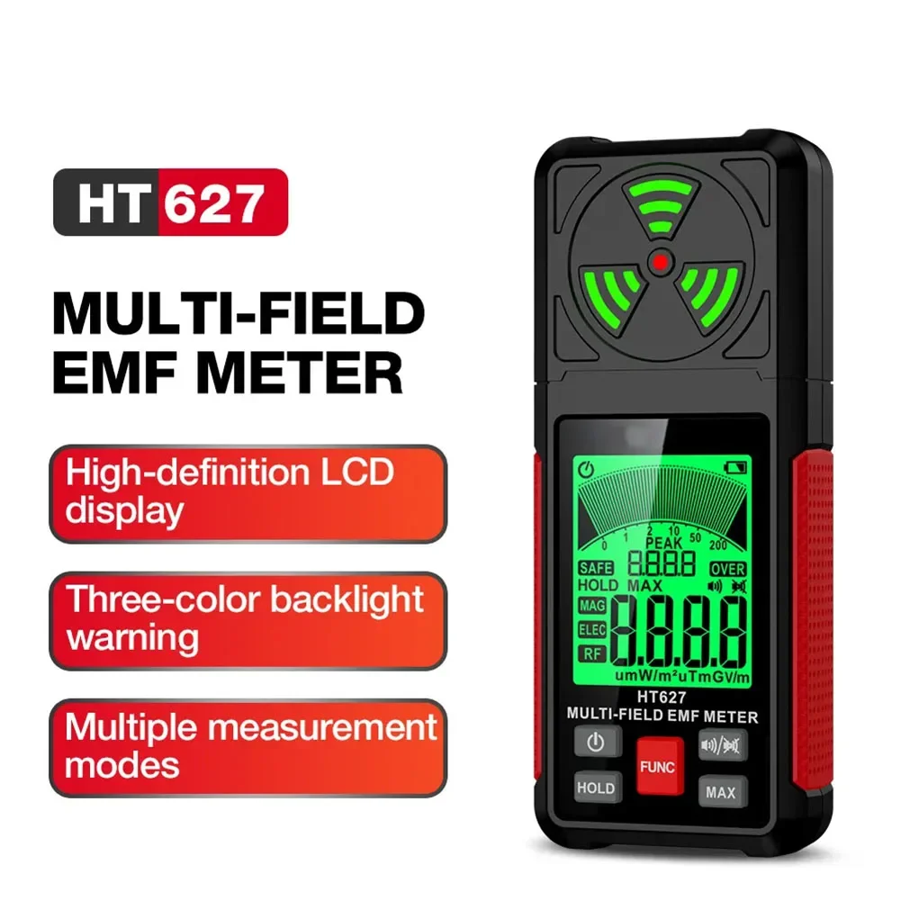 3 In 1 Electromagnetic Radiation Tester Portable Handheld Portable Radio Frequency Field Tester Portable Digital EMF Meter HT627