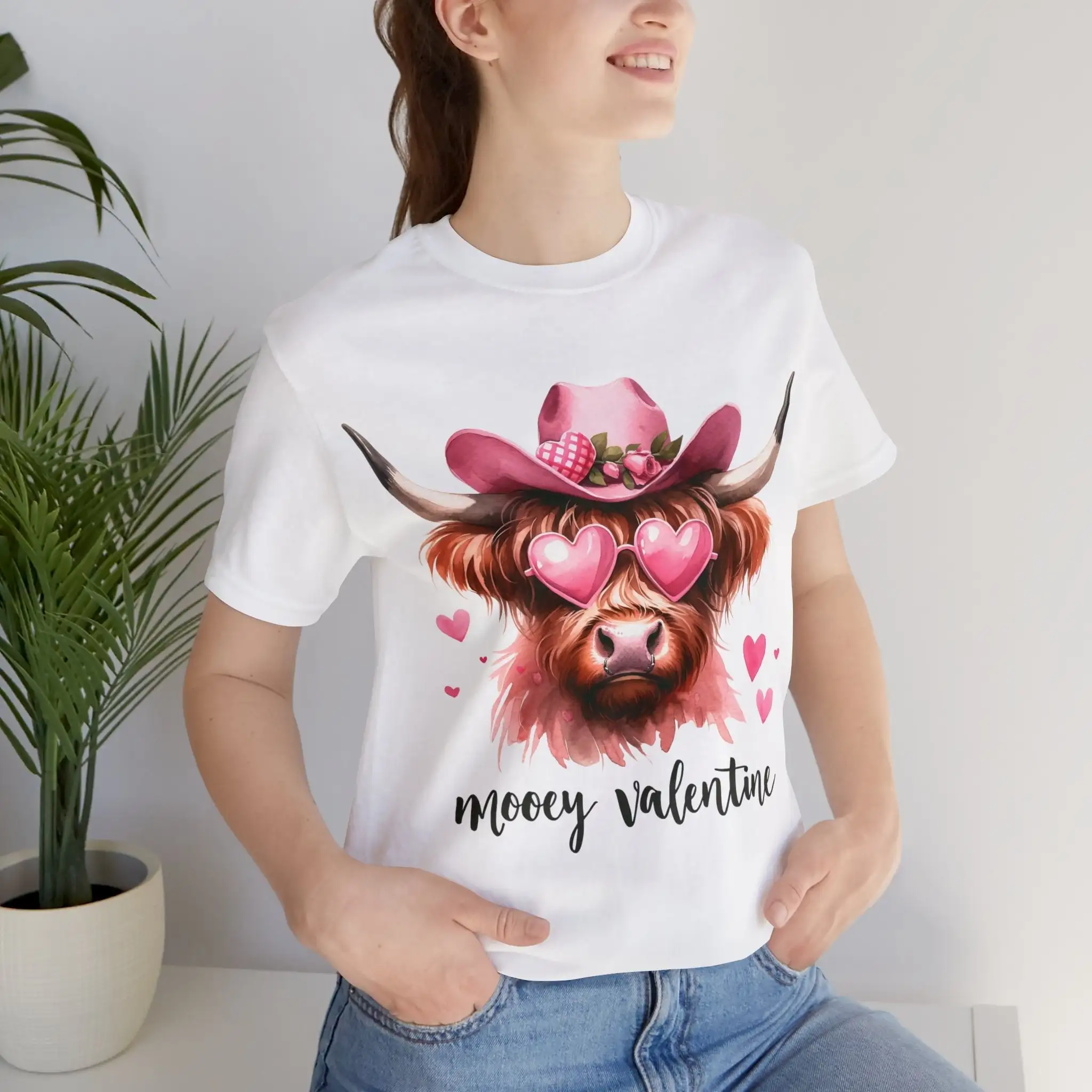 Unique Highland Farm Cow T Shirt with Cowboy Hat Heart Glasses Watercolor DTG Perfect Top Idea For Her Him