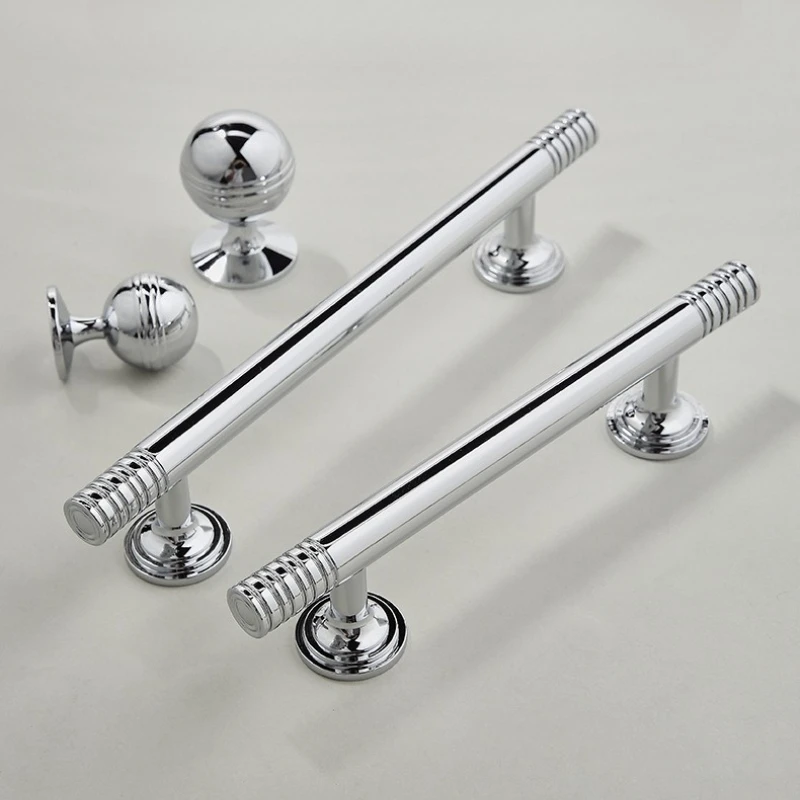

Solid Brass Chrome Luxury Long Pulls Silver Furniture Hardware Door Handles Modern Minimalist Kitchen Cabinet Wardrobe Knobs