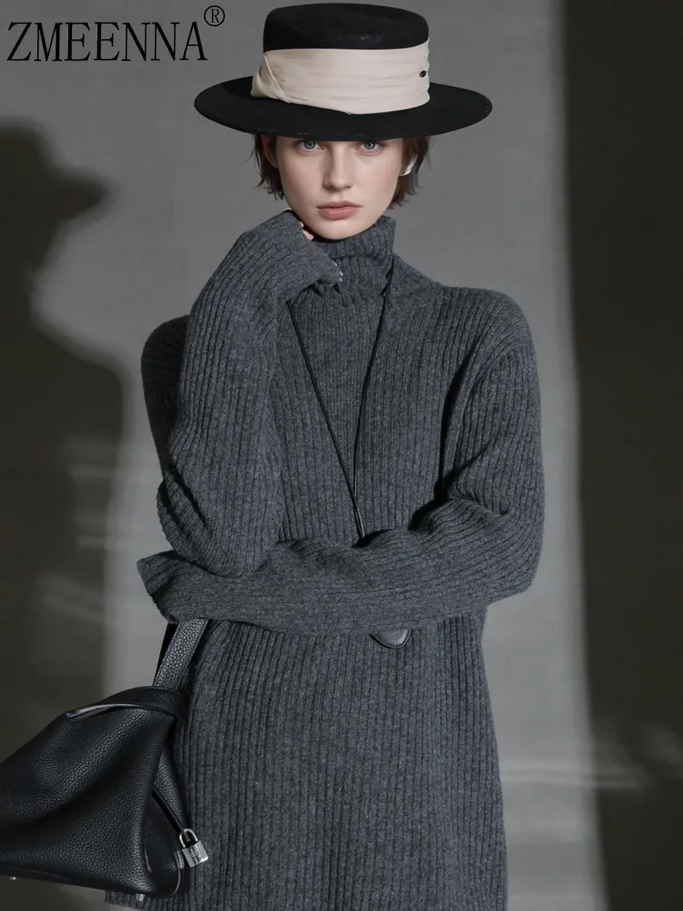 

ZMEENNA Womens Grey Turtleneck Long Sweater Rib Knit Oversized Straight Fit Tunic Pullover Warm Winter Casual ZM4628