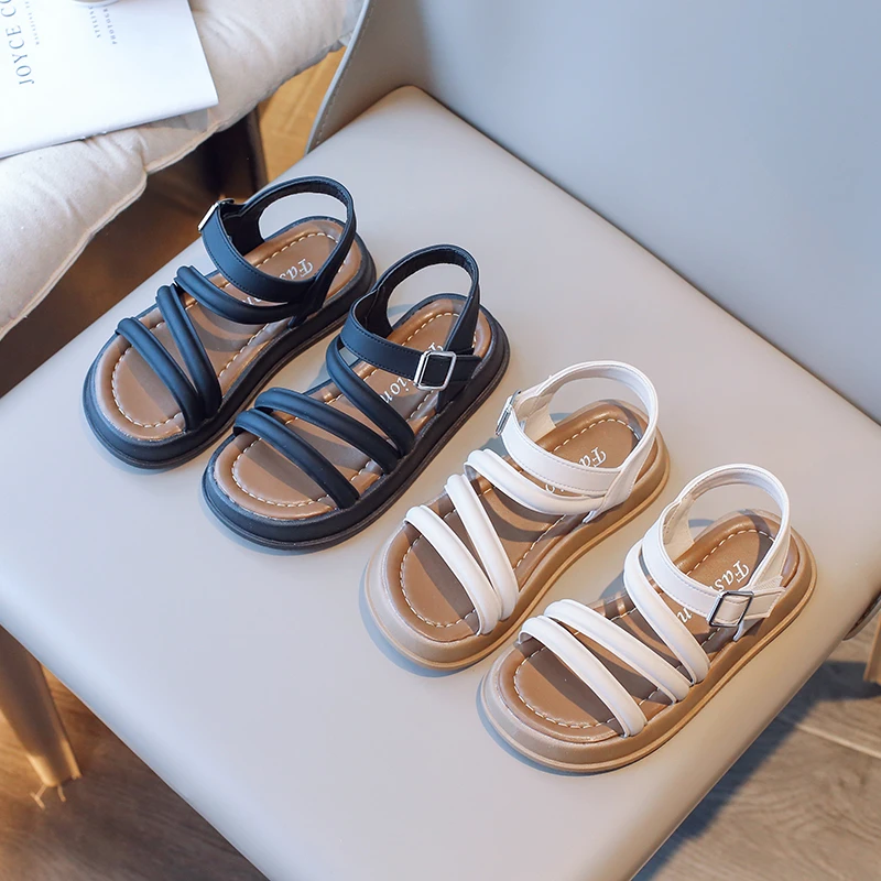 

Girls Roman Sandals Soft Sole Kids Summer Beach Shoes Solid Color Children Casual OutdoorSandals Anti-slip 2026 New