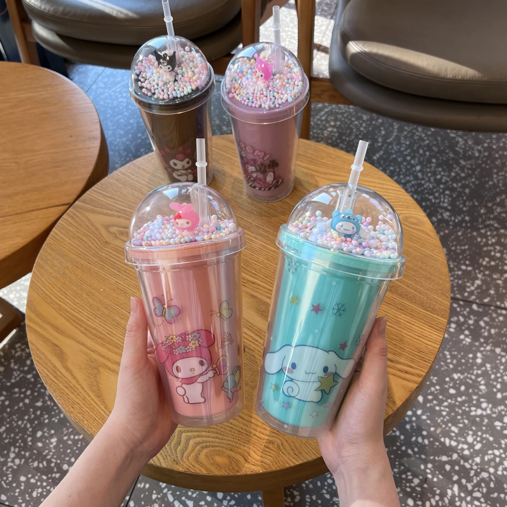 

Kawaii Sanrio Double Layer Straw Cup Kuromi Cinnamoroll My Melody Anime Cartoon Kids Cups Portable Straw Cup Water Cup Kids Gift