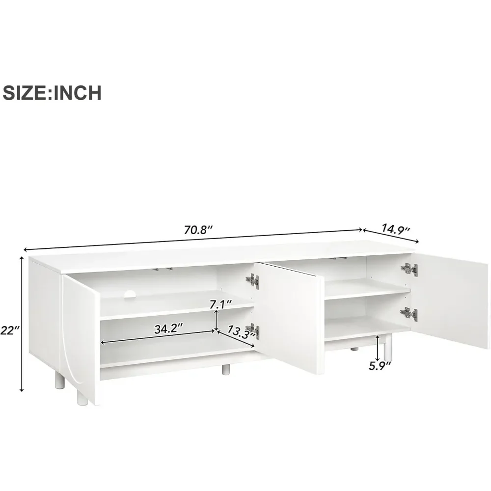 TV Cabinet.Modern TV Stand for 80"+ TV, 70" Wood TV Console with Arched Doors, Arch Entertainment Center with 2 Storage Cabinets image 4