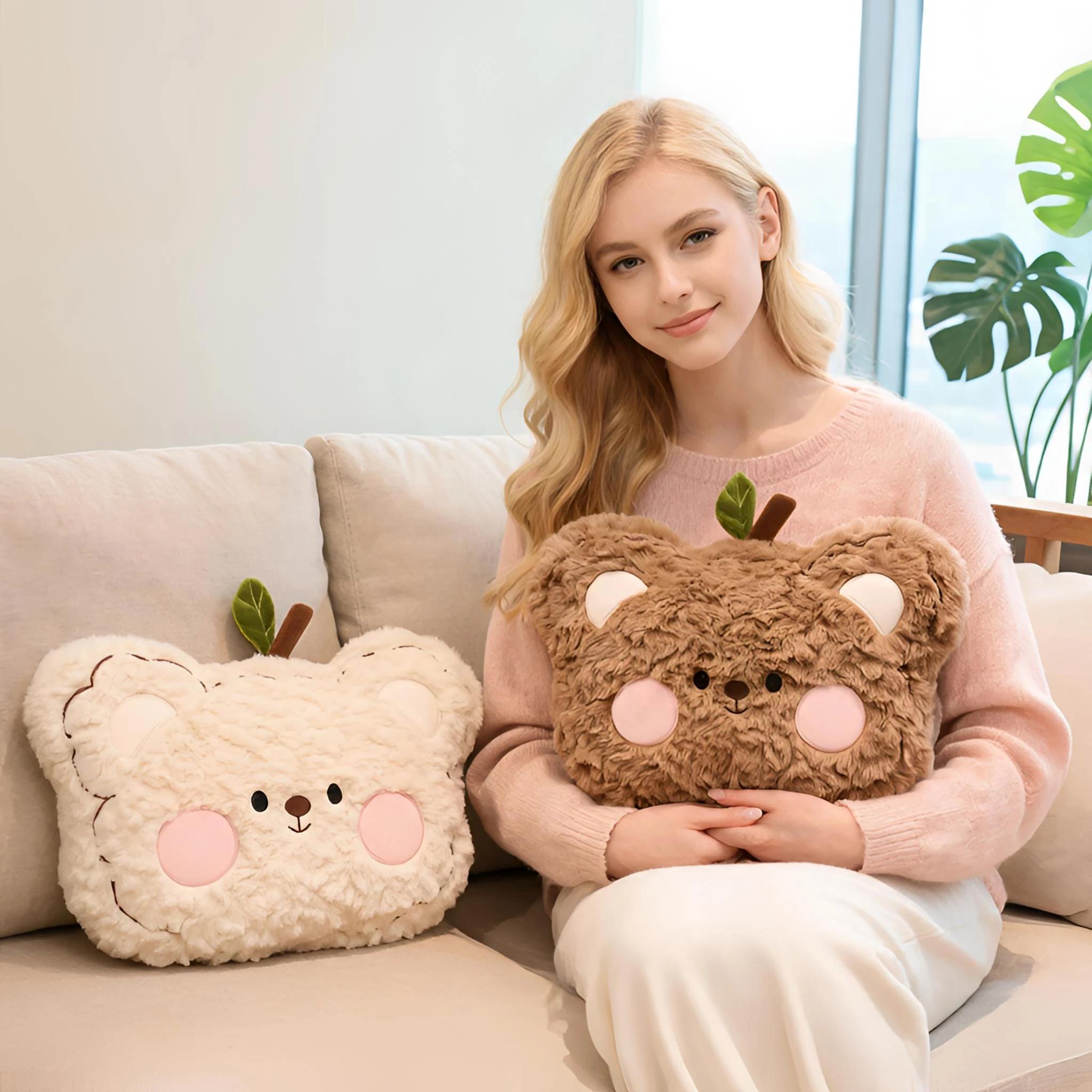 Cute Teddy Bear Plush Pillow Kawaii Soft Bear Backrest Cushion Sofa Decor Nap Pillow for School Students Office Nap Gift Bestie