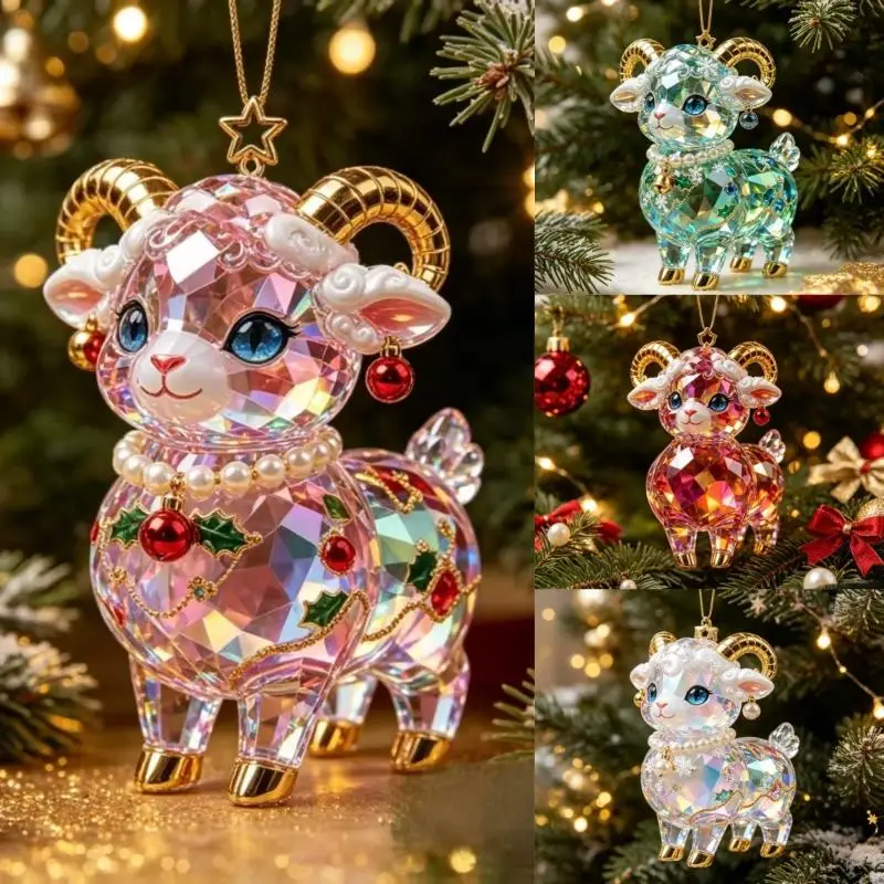 2D Flat Acrylic Christmas Hanging Pendant Chinese Zodiac Goat New Year Car Rearview Mirror Keychain