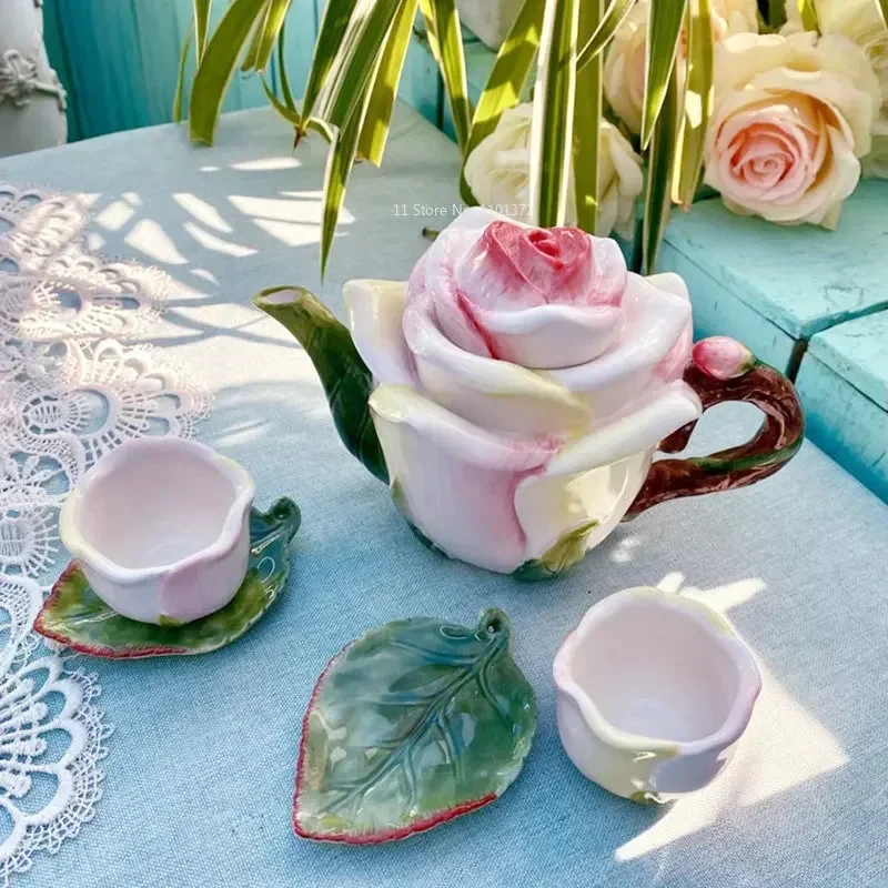 Ceramic rose gift teapot set practical decorative teapot cup office break drinking tea set restaurant boutique teacup pot