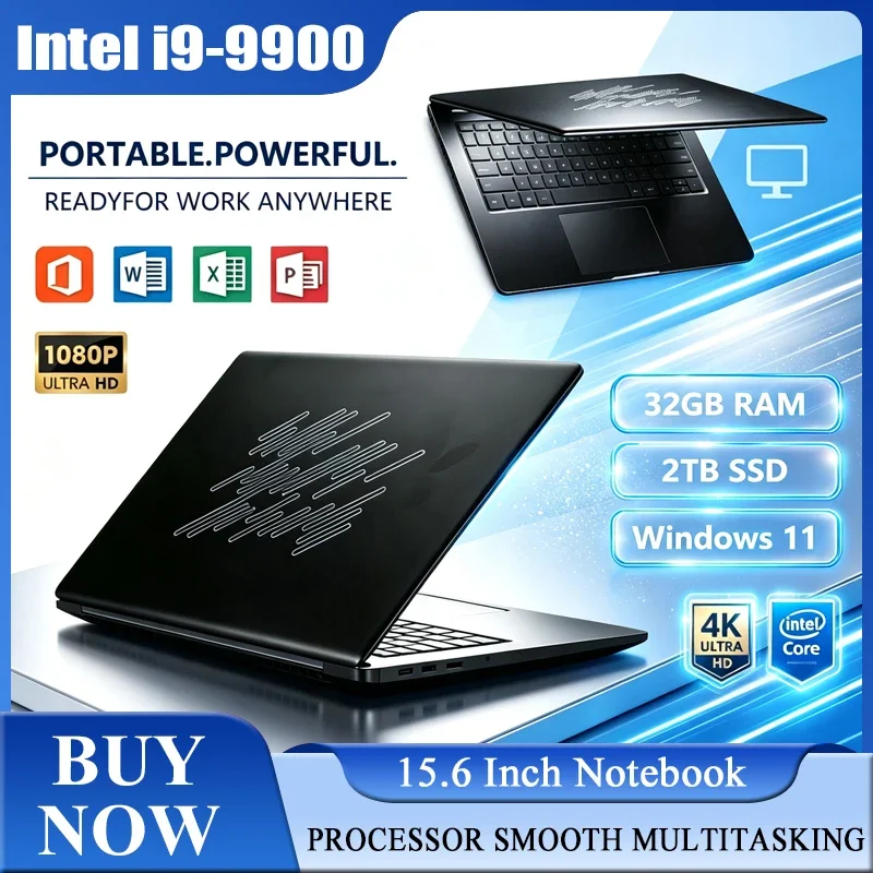 2026 New 15.6'' Laptop Intel Core I9-9900 32GB 2TB Gaming PC Ultra Slim Office Study Computer PC Windows 11 Pro 1920*1080 HD