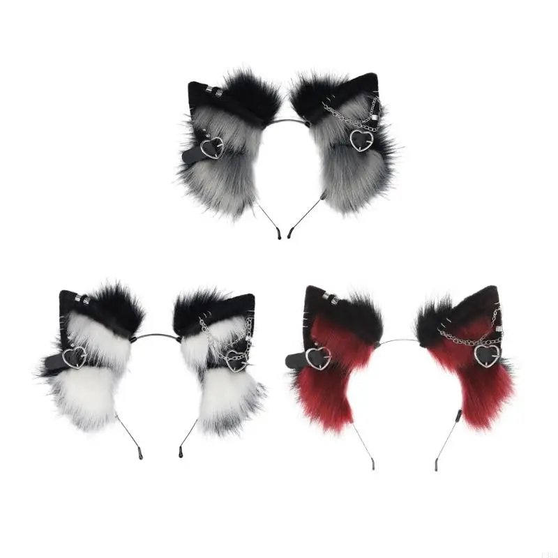 P88A Punk Ears Cosplay Hair Hoop with Dangle Jewelry Woman Teens Headband for Live Broadcast Carnivals Hairband