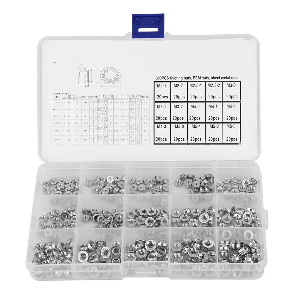 300pcs Nuts Pressure Riveting Self Clinching Nuts Metal Fastener Tool