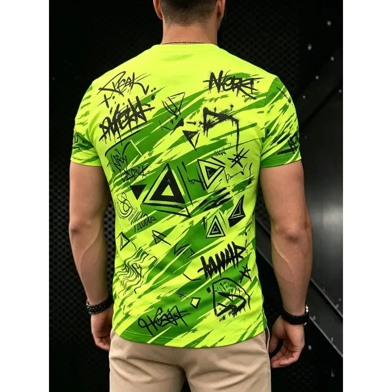 Neon Green Graffiti Style Men's T Shirt Summer Short Sleeve Top Comfortable Breathable Loose Fit Casual Leisure Outdoor Sports