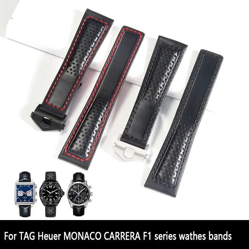 Cinturino per orologio di alta qualità per Tag heuer MONACO CARREA F1 Cinturino in PELLE di VECCA Cinturino da 22 mm Punti rossi Cinturini in vera pelle