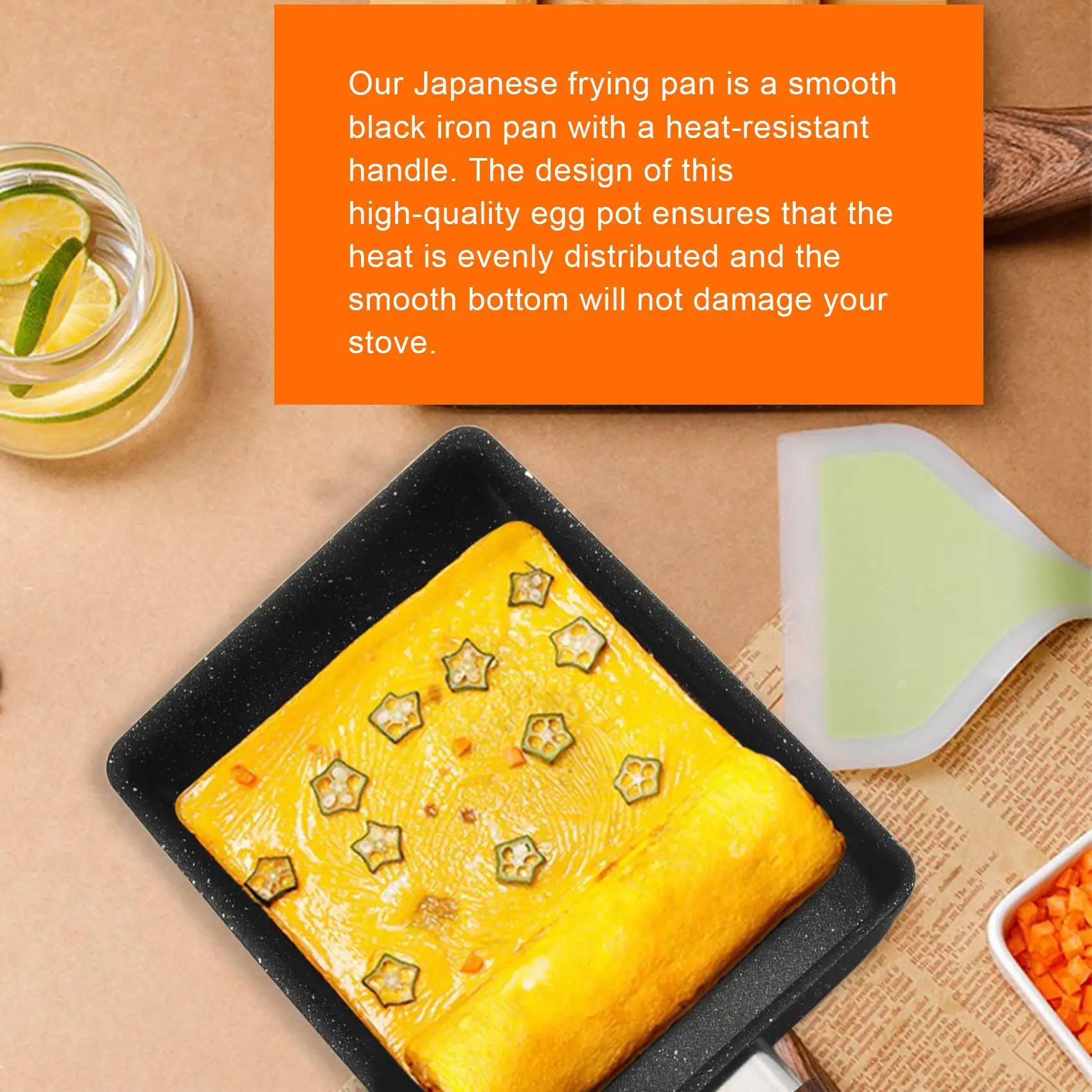 ABIYY-Tamagoyaki Pan Japanese Omelette Pan, Non-Stick Pan Coating Square Egg Pan Frying Pan to Make Omelets or Crepes