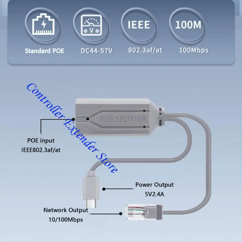 N84B IEEE802.3AF/AT USB C POE Splitter 48V 5V Fuente alimentación para teléfonos inteligentes