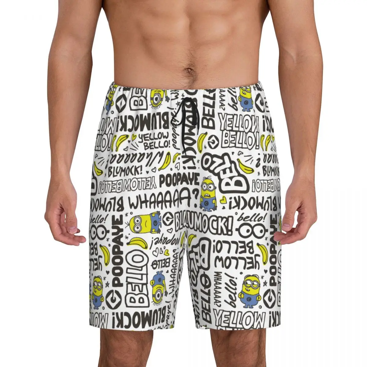 Custom Printed Men's Animated Comedy Movies Minions Pajama Bottoms Sleepwear Pjs Sleep Shorts with Pockets